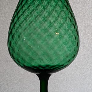 1960S Mid Century Empoli Art Glass Green Optic Diamond Dimple Oversized Goblet/Compote Vase