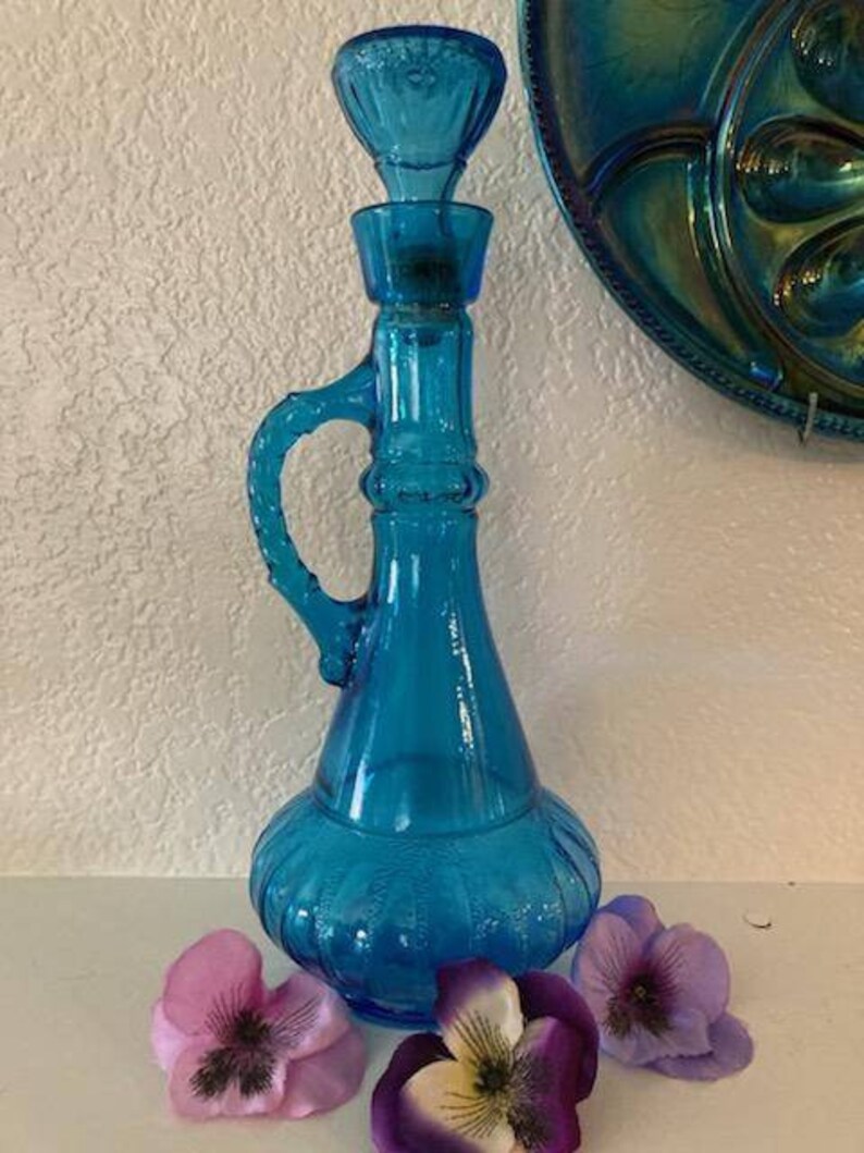 1970 Jim Beam Genie Bottle Decanter Blue Glass W/ Stopper & Etsy