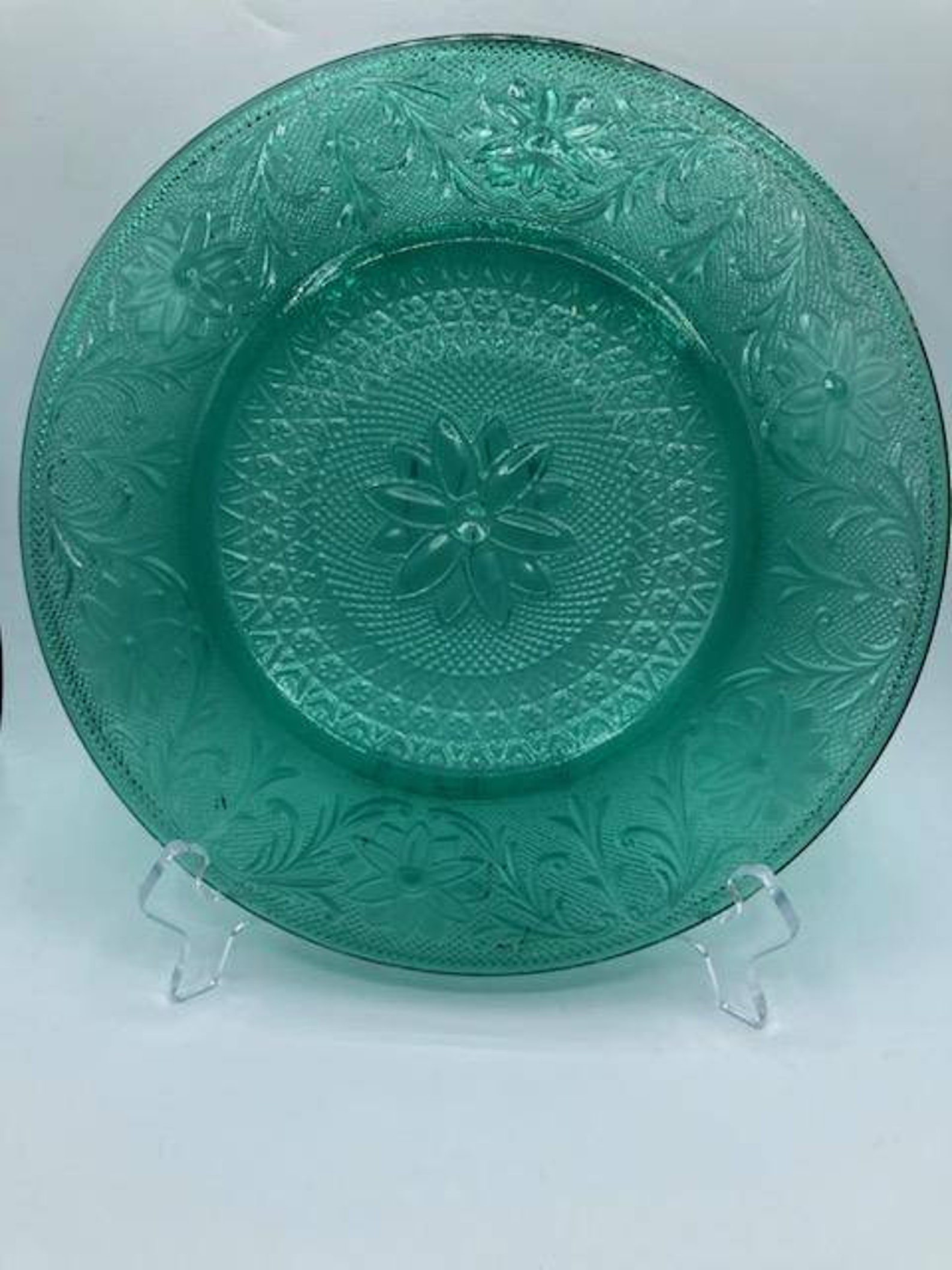 199398 Tiara Sandwich Spruce Green Glass Dinner Plate/salad Etsy