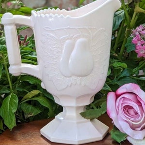 1950S Jeannette Shell Pink Milk Glass Baltimore Pear Footed Creamer-Farmhouse-Shabby Chic-Cottage Core