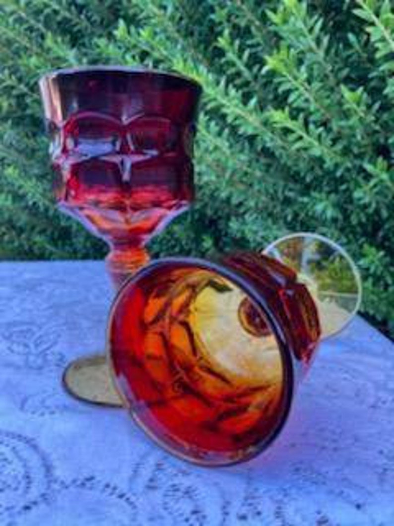 1970 Tiara Glass Company Constellation Sunset Amberina Goblets Etsy