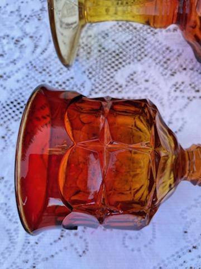 1970 Tiara Glass Company Constellation Sunset Amberina Goblets Etsy