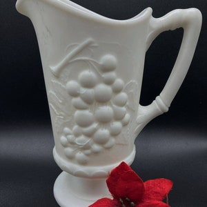 1956-64 Imperial Glass-Ohio 24 Oz Pitcher Grape Frosted (Doeskin Finish) Milk Glass/Pedestal Pitcher/MCM Matte Milk Glass