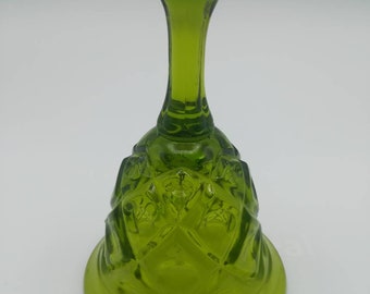 1960 Viking Art Glass Georgian (Diamond Thumbprint) No.7920 Green Bell -MCM-Hand Blown-Quilted-MCM Decor