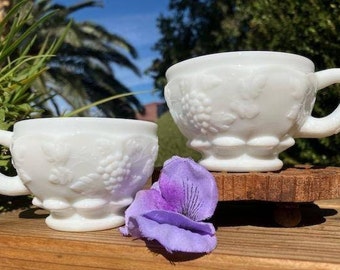1940-82 Westmoreland Milk Glass Grape Panel 4Oz. Teacups Set of 2/Cups/Snack Cups/Punch Cups/Replacement Cups