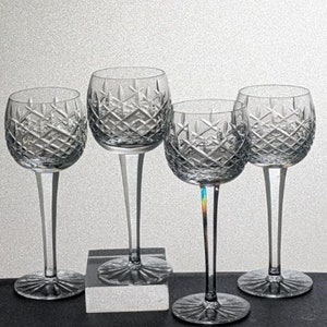 1985 - 1997 Astral Mira Clear Cut Crystal Hock Wine Glasses Set of 4-Criss-Cross & Vertical Cut On Bowl-Toasting Glasses-Wedding Gift
