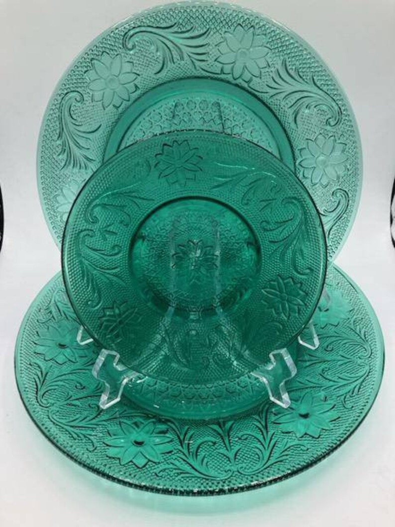 199398 Tiara Sandwich Spruce Green Glass Dinner Plate/salad Etsy
