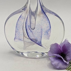 VTG Michael Harris Design Art Glass Purple & White Swirl Clear Lollipop Vase/Paperweight-Unmarked-Isles Of Wight, Kerry Glass, Mdina Glass