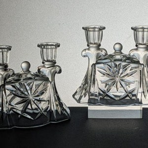 Vintage Heavy Prescut Crystal Double Taper Candle Holder Vintage Heavy Prescut Crystal Double Taper Candle Holder