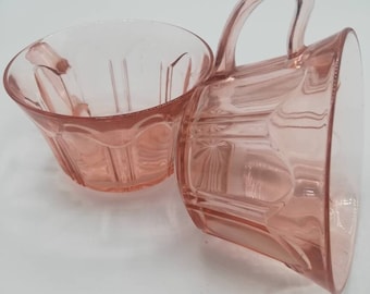 1934-38 Anchor Hocking Glass Colonial "Knife & Fork" Pink Cup Set of 2-Depression Glass Replacement Cups-Glassware-Barware-Glows