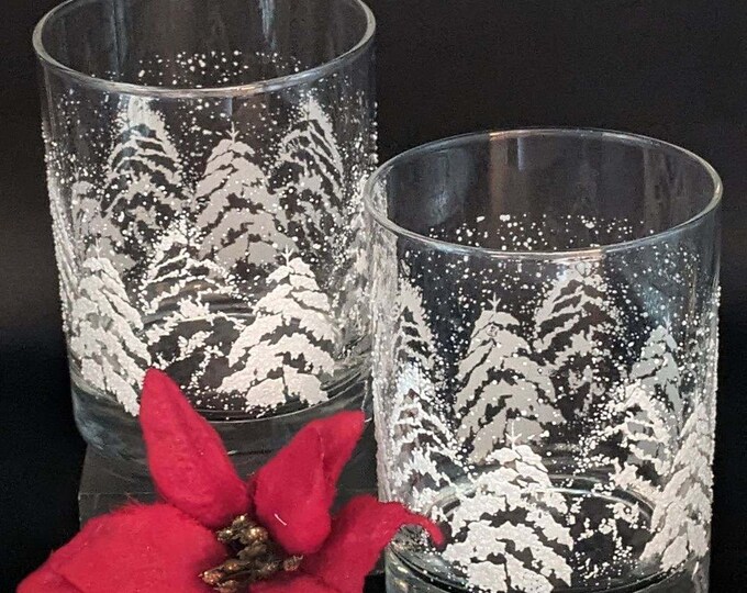Vintage Dansk Blown Glass Double Old Fashioned White Pine Glasses Set