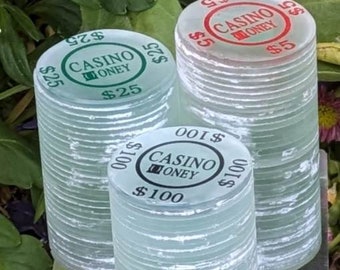 Vintage Glass Casino Poker Chip Stacks Paperweight/3 Stacks/Black/Green/Red AS IS