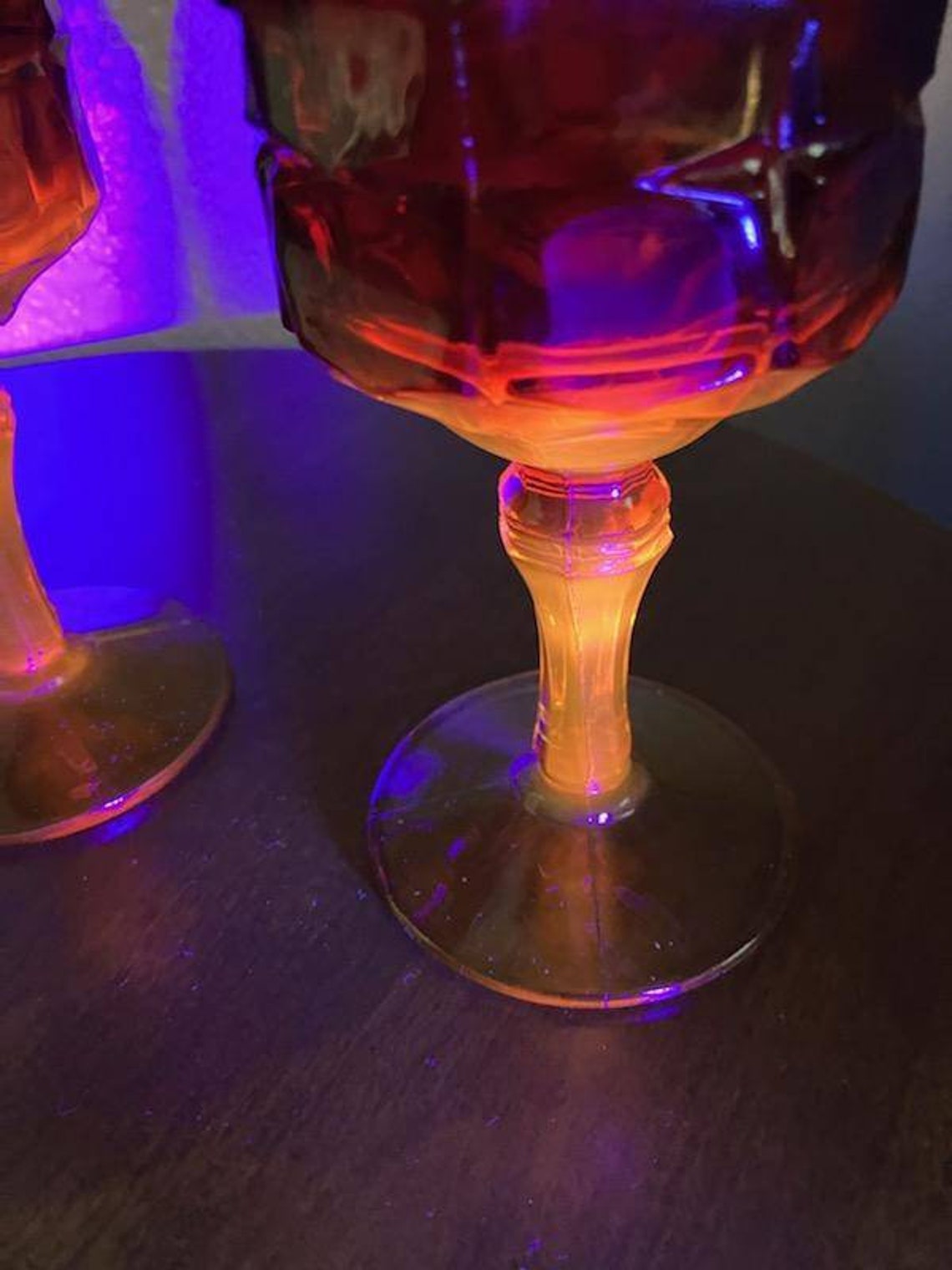1970 Tiara Glass Company Constellation Sunset Amberina Goblets Etsy