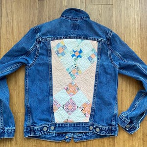 Upcycled Jean Jacket w/Vintage Quilt Back image 2