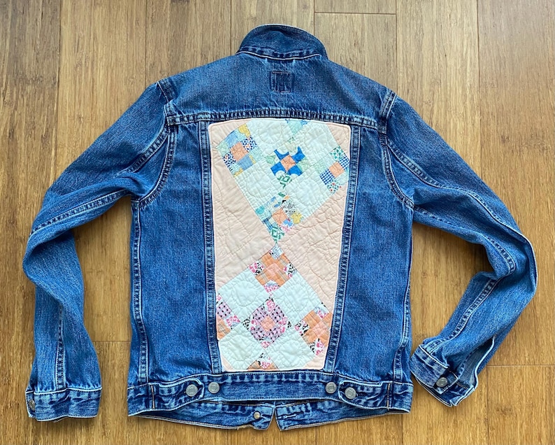 Upcycled Jean Jacket w/Vintage Quilt Back image 2