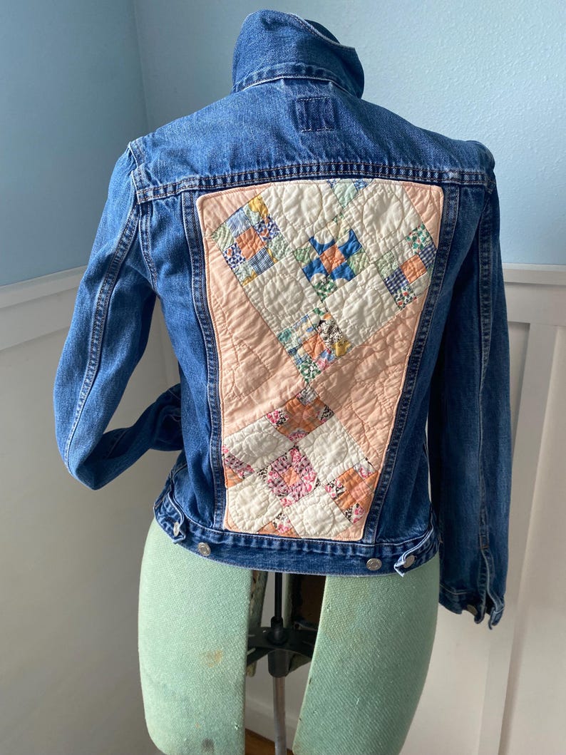 Upcycled Jean Jacket w/Vintage Quilt Back image 5