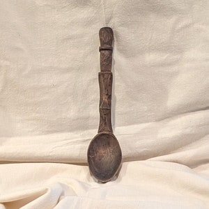 Primitive Hand Carved Wooden Spoon with Hook