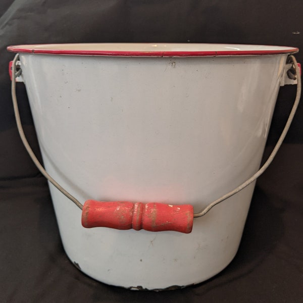 Enamelware Pail with Wooden Handle