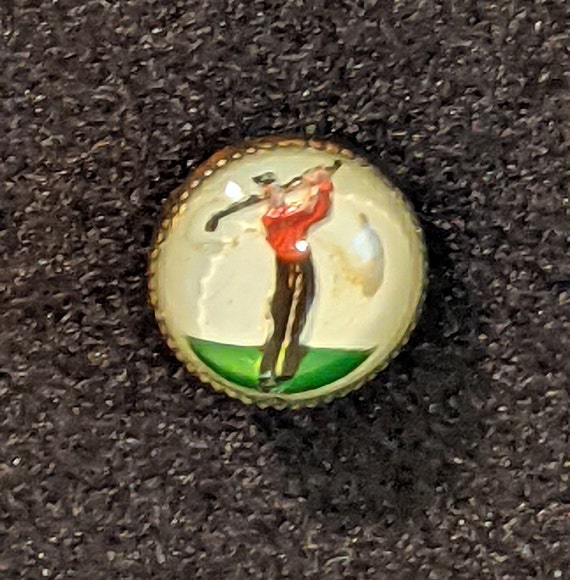 Rare Intaglio Reverse Painted Golfer Tie Tack Lape