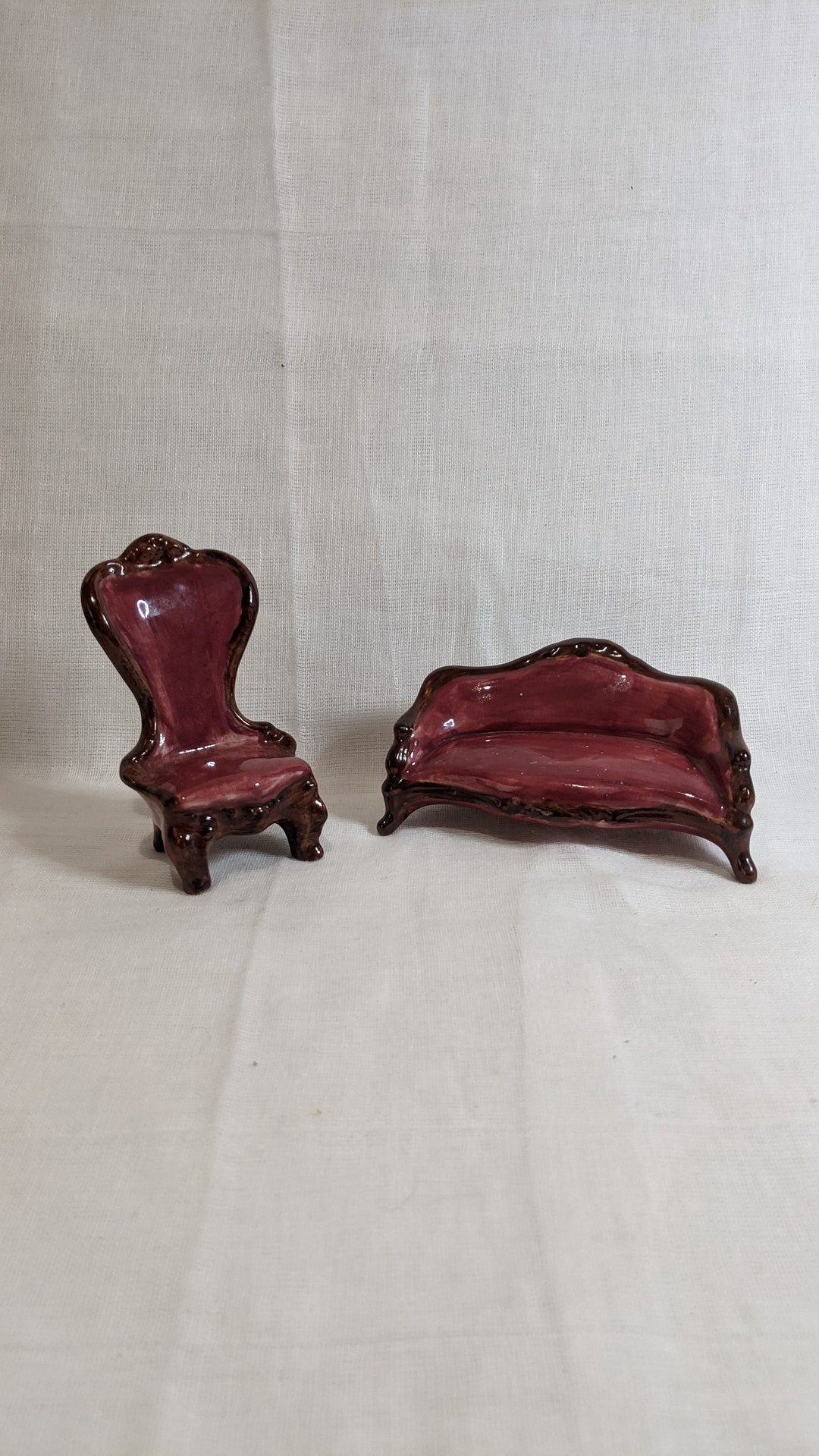 Miniature Victorian Love Seat and Chair Burgundy Etsy
