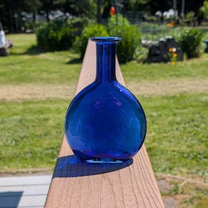 Cobalt Blue Art Glass Bottle Bud Vase 7 inch