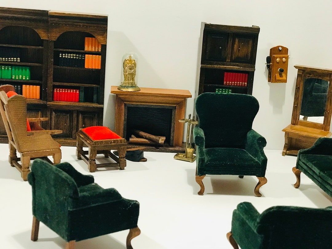 Vintage Stackman Dollhouse Living Room Furniture 14 Pieces 1:12 Wood ...