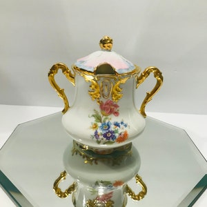 Antique Smith Ceramic Studios, Rochester Sugar Bowl With Lid Gilded Hand Painted Rare