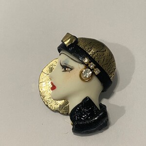 Broche Vintage En Porcelaine Et Strass - Excellente état - Sans Marque