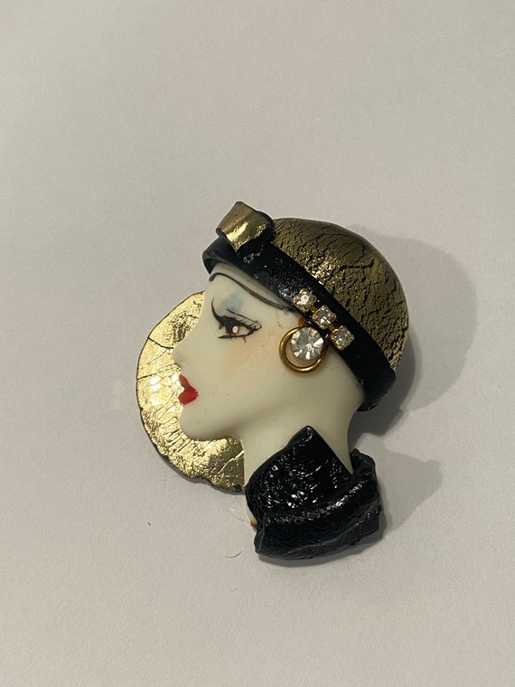 Vintage Art Deco Porcelain Rhinestones Lady Face B