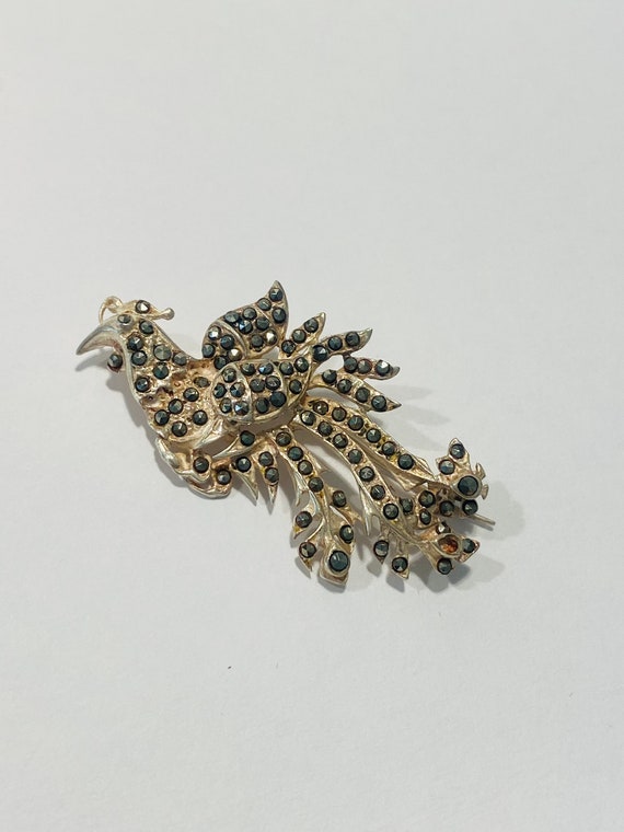 Vintage Sterling Silver 925 Marcasite Peacock Pin 