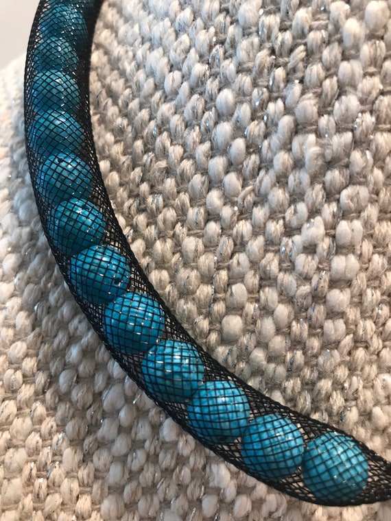 Mesh Necklace with natural round Turquoise & Arti… - image 3