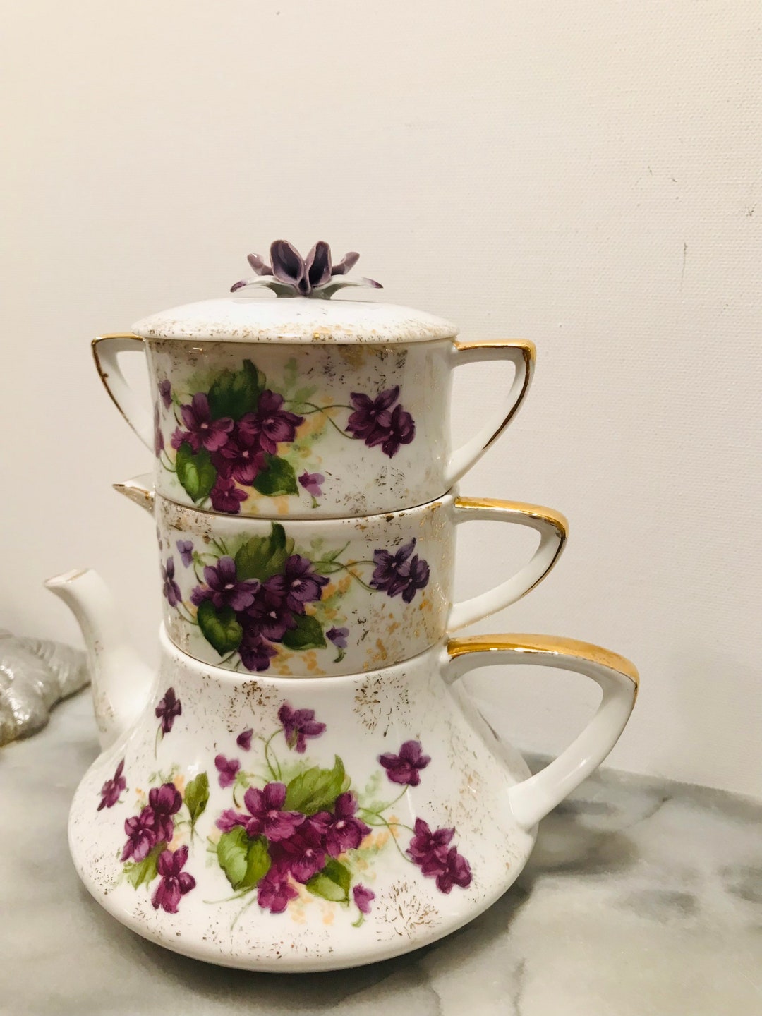 Rare Stackable Teapot Creamer & Sugar Bowl Set by Lefton Hand Etsy