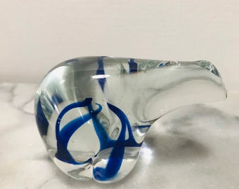 Vintage Cobalt Blue Swirl Panda Bear Glass Figurine Murano Style 3.5”