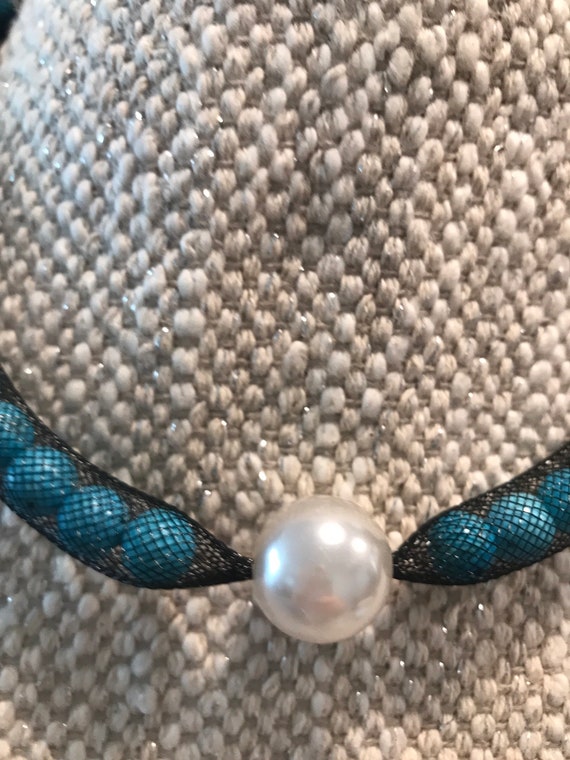 Mesh Necklace with natural round Turquoise & Arti… - image 2