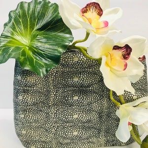Decorative Ceramic Vase Black & Silver 9.5” tall-13” Wide
