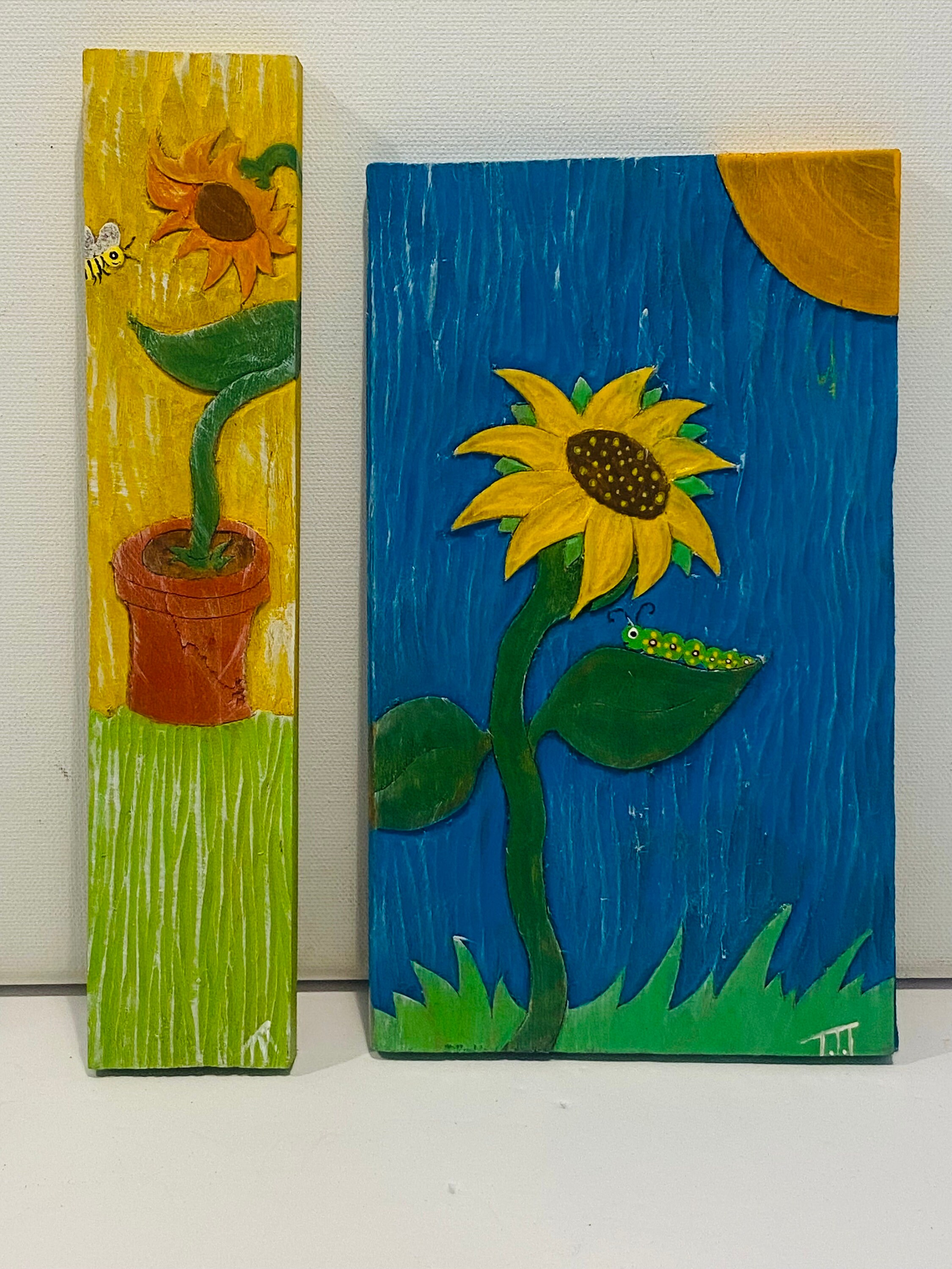 【Antique】Wood carving Art 木彫りハンドメイド 2セット Vintage Handmade Wood Carving Set of 2 Paintings 8.25”-5
