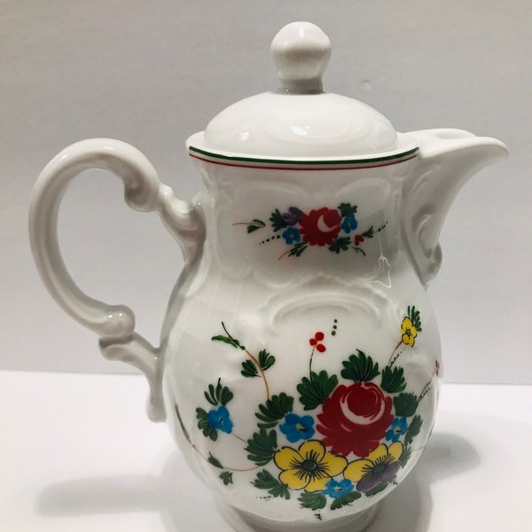 Vintage Bauscher Weiden Bavaria Germany Teapot T60 Red Yellow Hand Painted Flowers 7”