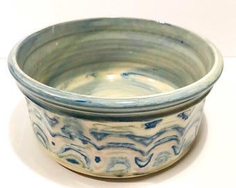 Vintage Handmade Ceramic Bowl Swirl Design Signed 8.5” Diameter