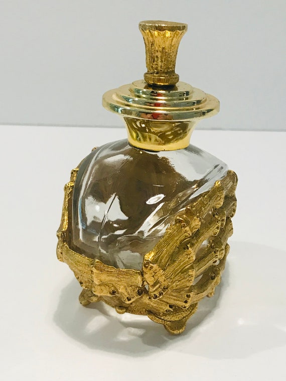 Vintage Brass Metal Perfume Bottle 4.5” - Gem