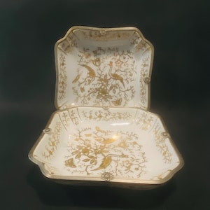 Vintage 1950’s Ardalt Lenwile Pair of Porcelain Trinkets Brass Trim Rare 6.5”