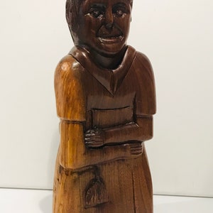 Mid Century Spanish Hand Carved Man Figurine Heavy 13” Tall Dark Wood