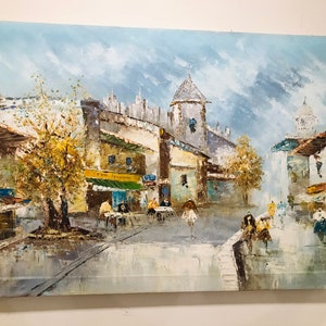 Vintage Original Caroline Burnett Parisian Street Scene Oil Painting On Canvas