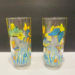 Vintage set of 2 Butterfly Highball Glasses Made in Italy 6”