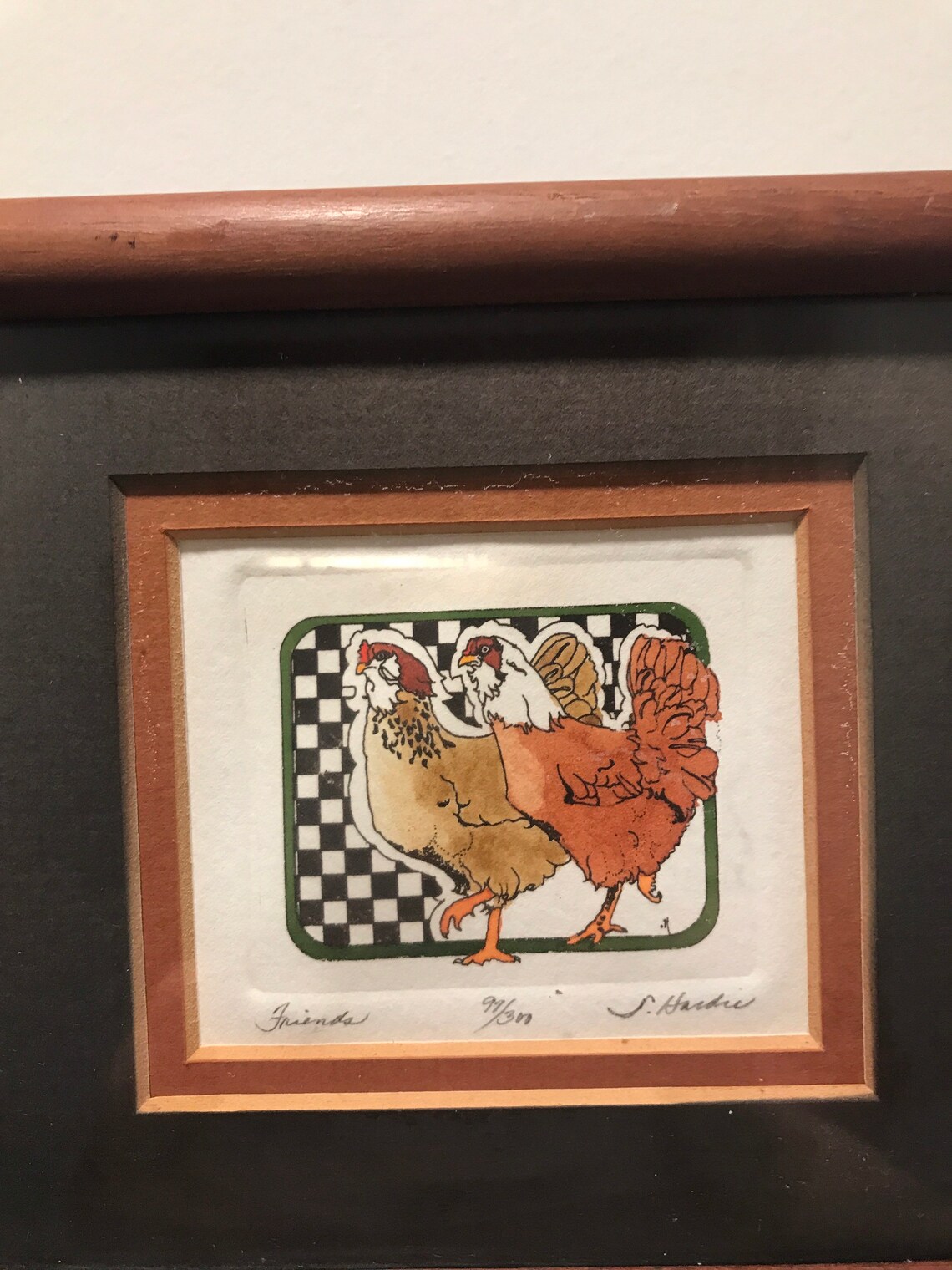 Onion Creek Studio Darlene Hardie Rooster Etching. Signed and Numbered
