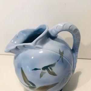 Vintage 1930’s Falcon Ware Misty Mory Hand Painted Jag Pitcher Blue Falcon Birds Ceramic 7” England