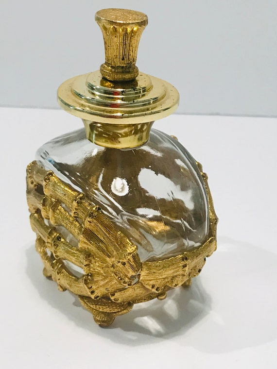 Vintage Brass Metal Perfume Bottle 4.5” - Gem