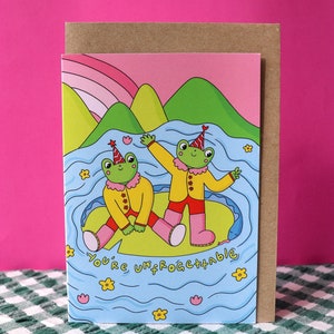 Grußkarte | Frösche tanzen auf Seerosenblättern, Kinder Illustration