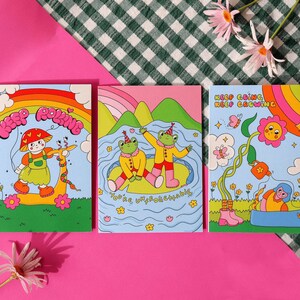 Pacote de 3 cartões comemorativos | Design animal, retrô colorido, ilustração infantil