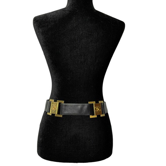 CHANEL - Vintage 1980's Black Leather and Gold Bu… - image 8