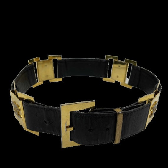 CHANEL Vintage 1980's Black Leather and Gold Buckle CC 